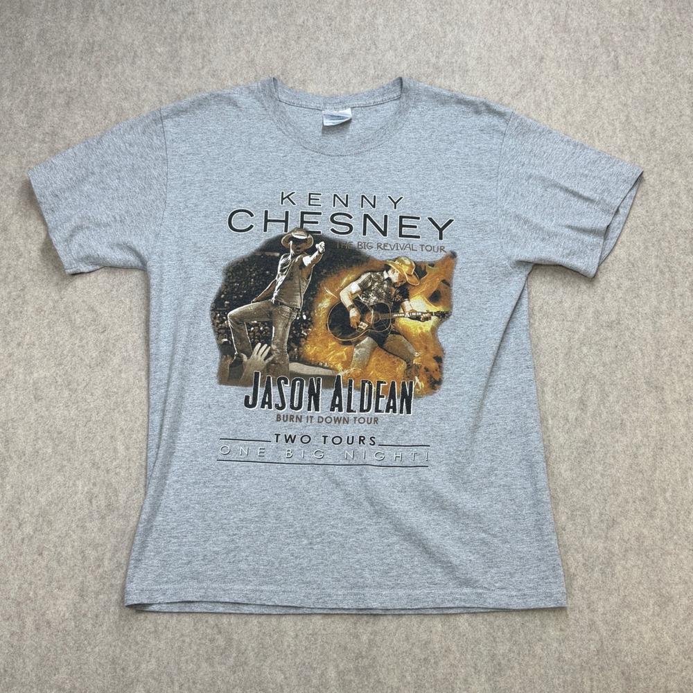 Kenny Chesney Jason Aldean Big Revival Concert Tour Shirt Mens Large Gray Merch